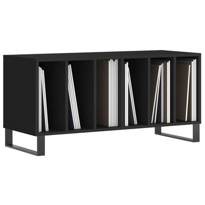 Vinyl Record Storage Cabinet with Iron Legs, Mid-Century Modern Media Console for Living Room, Matte Black Engineered Wood Record Player Stand, 39.4x15.0x18.9 Inches