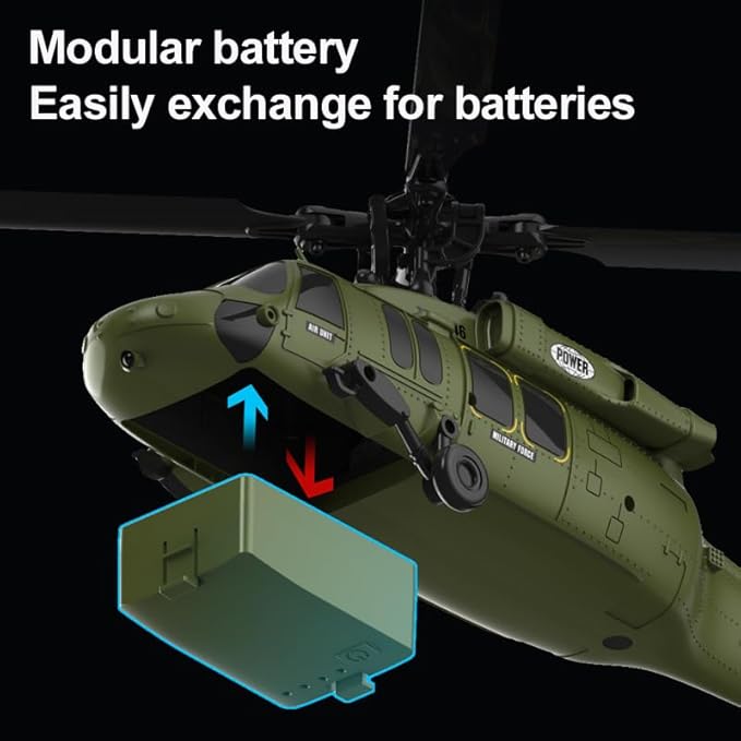 Black-Hawk K200 Brushless RC Helicopter 2.4G 6CH 6-Axis Gyro Military Aircraft with Optical Flow Positioning Altitude Hold &amp Inverted Flight for Adults -2 Battery/RTF