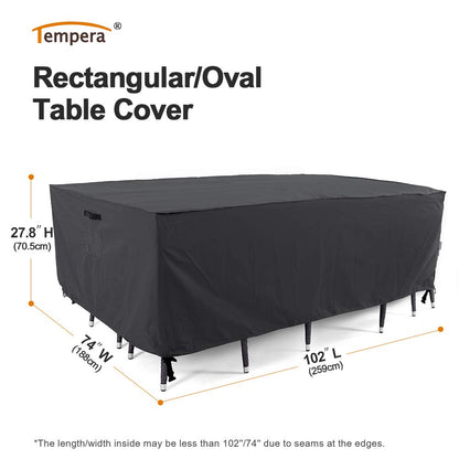Tempera Outdoor Dining Set Cover for Outside Table and Chairs, Square Patio Table Covers for Outdoor Furniture, Anti-Fading, Windproof, 102''L x 74''W x 27.8''H, Space Grey
