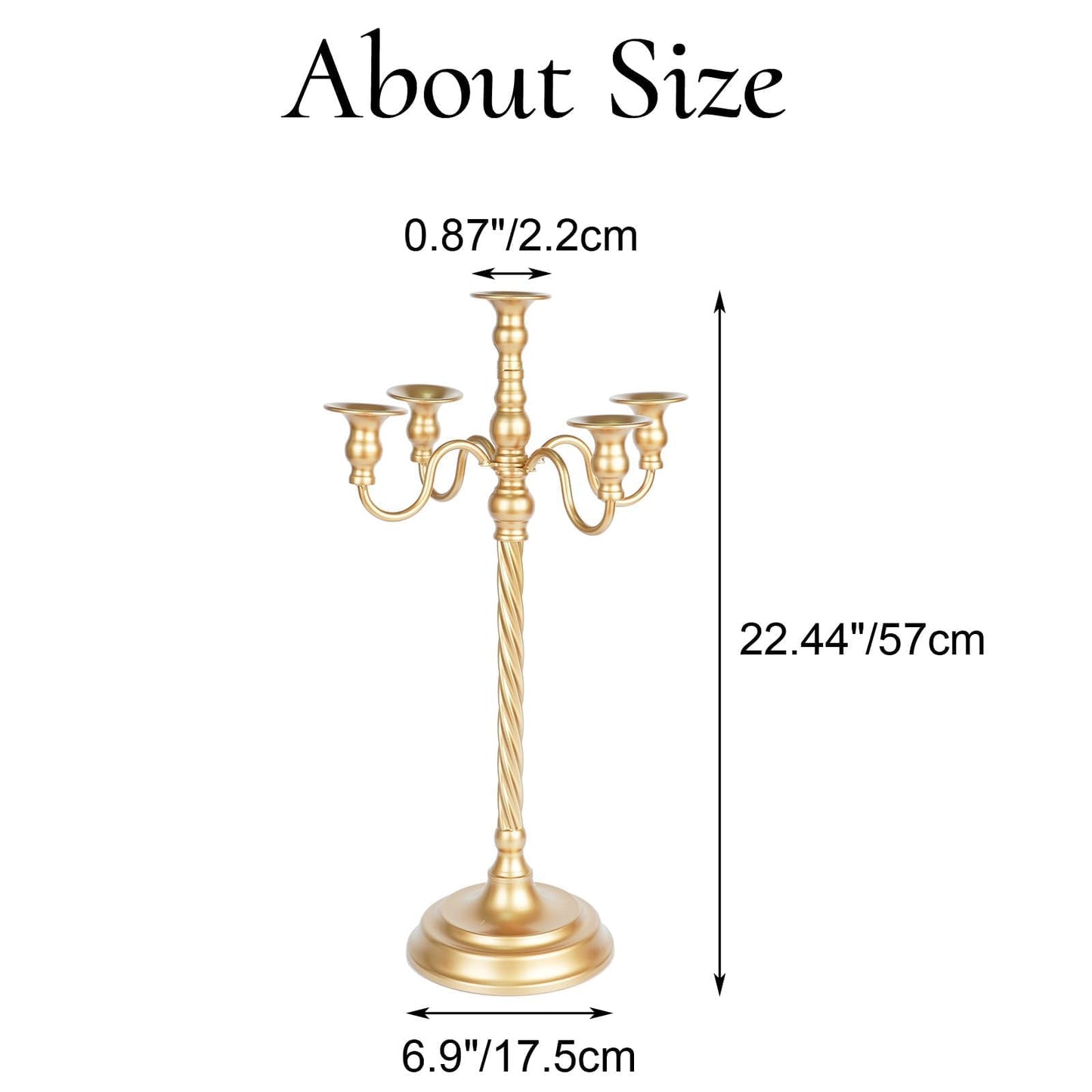 Inweder Tall Floor Candelabra Vintage: Gold 5 Arm Candelabras 22.4" Metal Spiral Opera Candelabra Candle Holder Antique Centerpieces for Christmas Wedding Dinner Party Aisle Reception Set of 1