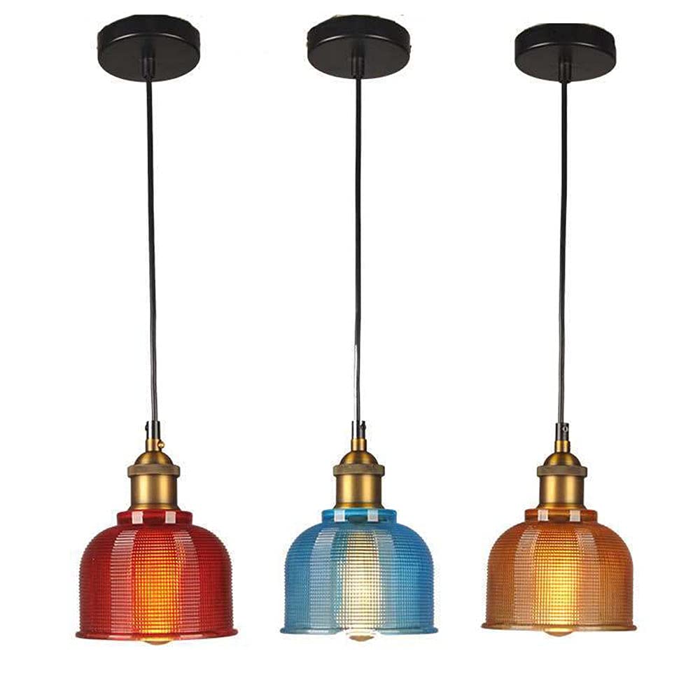 vsGotber Pendant Lights Kitchen Island Stained Glass Chandelier Creative Bedroom Living Room Cafe Bar Flower Cover Retro Bedside Lamp Single Head Chandelier E27 Ceiling Colored Glass Lamps,