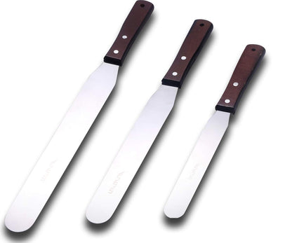 Straight Icing Spatula Stainless Steel Baking Set of 6", 8" & 10" Wooden Handle Cake Decorating Frosting Spatulas