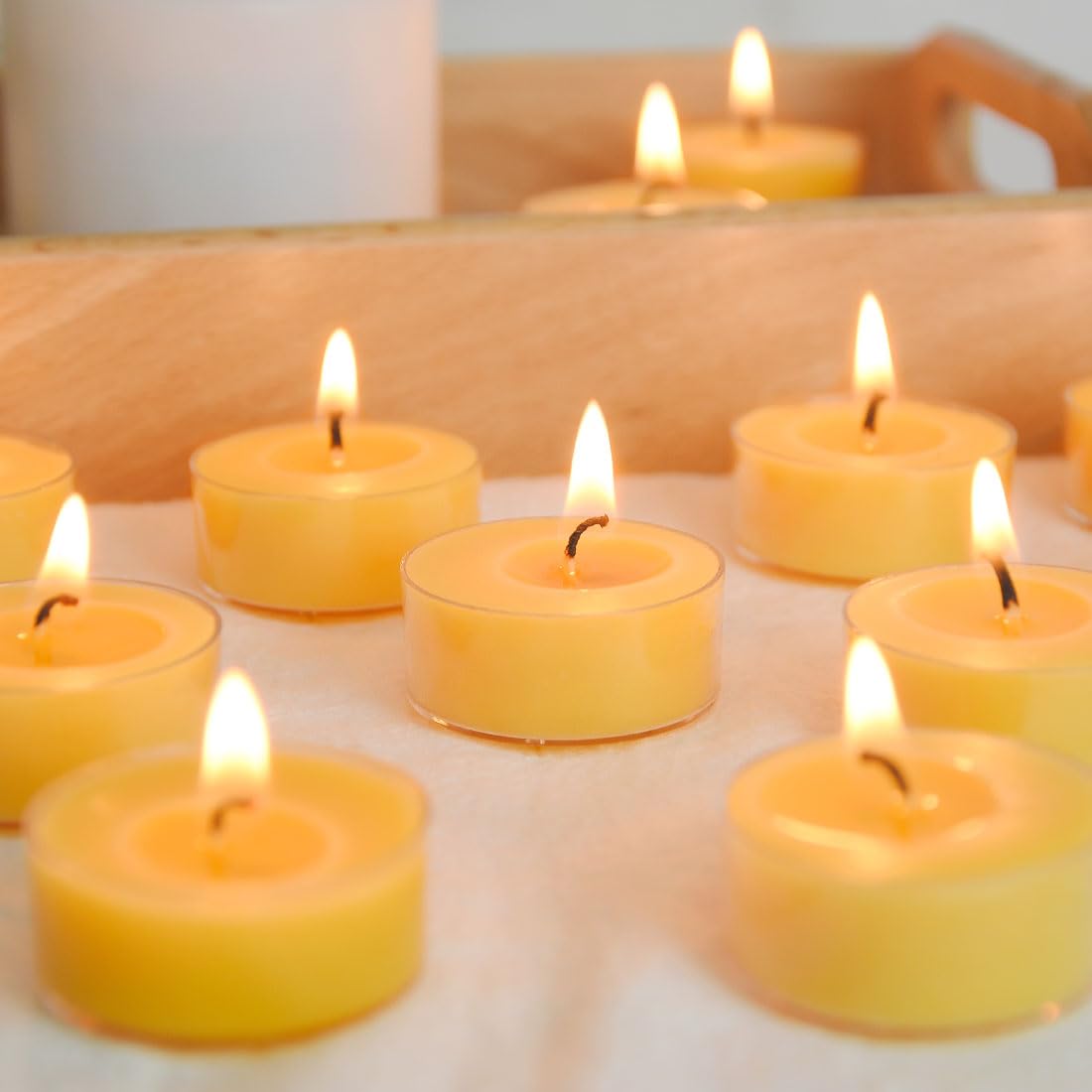 36 Pack Natural Yellow Pure Beeswax Tealight Candles - Clear Cup Organic Small Candle Unscent Smokeless Clean Burning