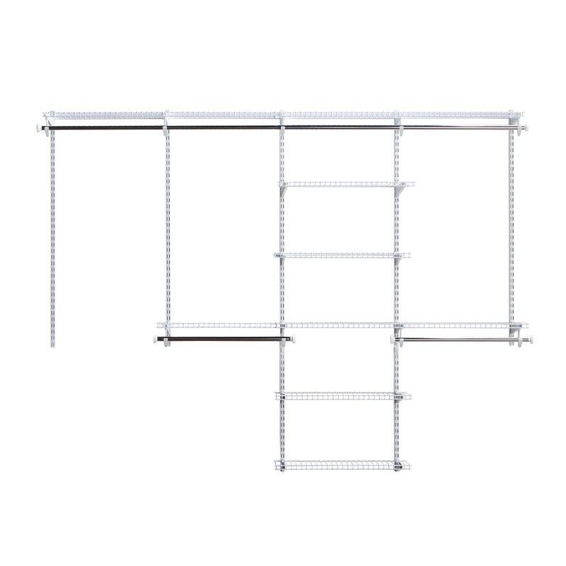 Rubbermaid Configurations Closet Shelves & Hanging Kit (2) 26" Shelves White Custom Pantry Organizer and Storage/Clothes Rack for Home/Laundry/Bathroom/Mudroom/Pantry/Linen Closet