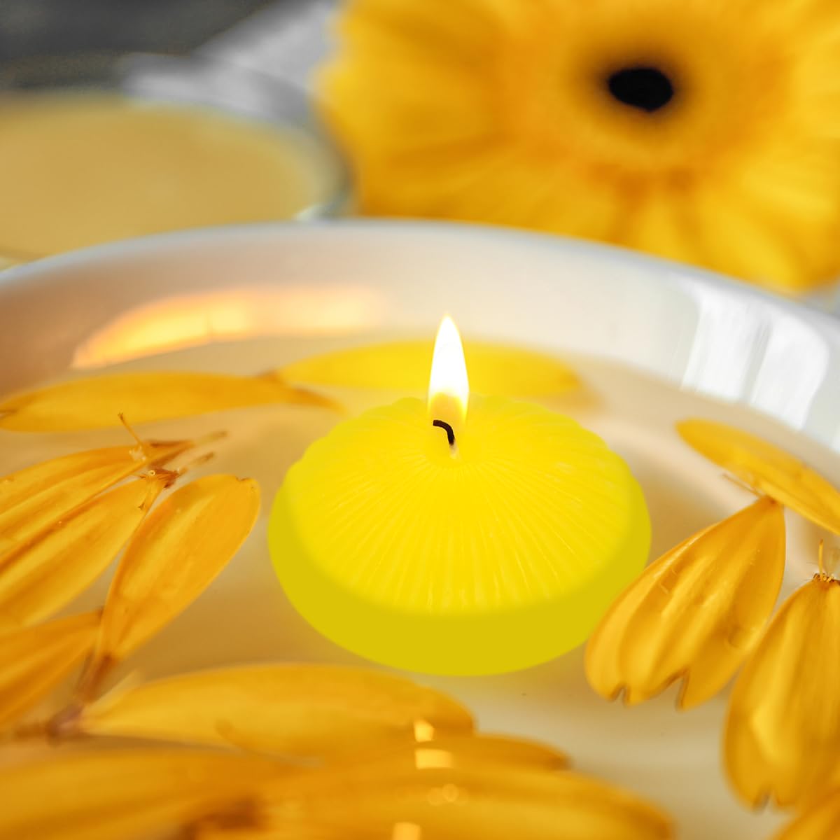 Citronella Floating Candles for Cylinder Vases, 24 Pack 2 Inches Yellow Water Candles for Centerpieces at Wedding Dinner Party Spa Treatments
