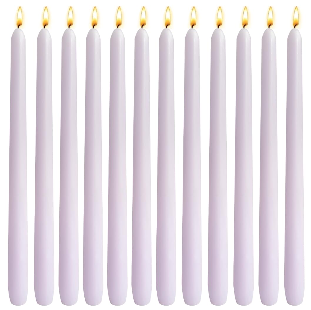 12-Pack Pale Purple Taper Candles, 10 Inch Unscented Dripless Candlesticks, Long-Lasting Burn Time of 6-7 Hours, Perfect for Home Décor, Weddings, and Events