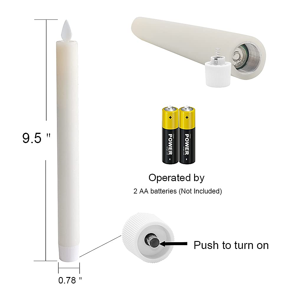 GenSwin Battery Operated Ivory Flameless Taper Candles with Remote & Timer, Moving Wick Real Wax Window Flickering LED Candles Christmas Decoration(0.78 x 9.5 Inches, Set of 2)