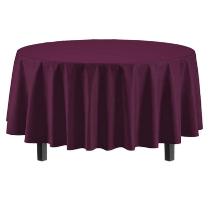 Exquisite 12-Pack Premium Plastic Tablecloth Pack of 12 Premium Plastic Tablecloth 84 Inch Round Table Cover - Plum