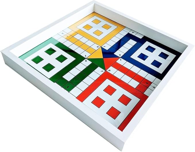 Real Glass Top Ludo Board Game 17 inches by 17 inches Ludo Board Game with 16 Tokens and 2 Dice