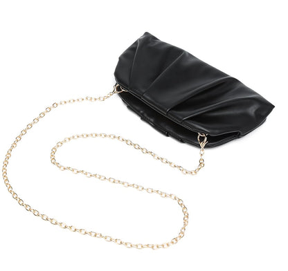 Dreubea Women's Fashion Cloud Shape Evening Bag Charming Fold Leather Clutch Handbag with Chain Apricot
