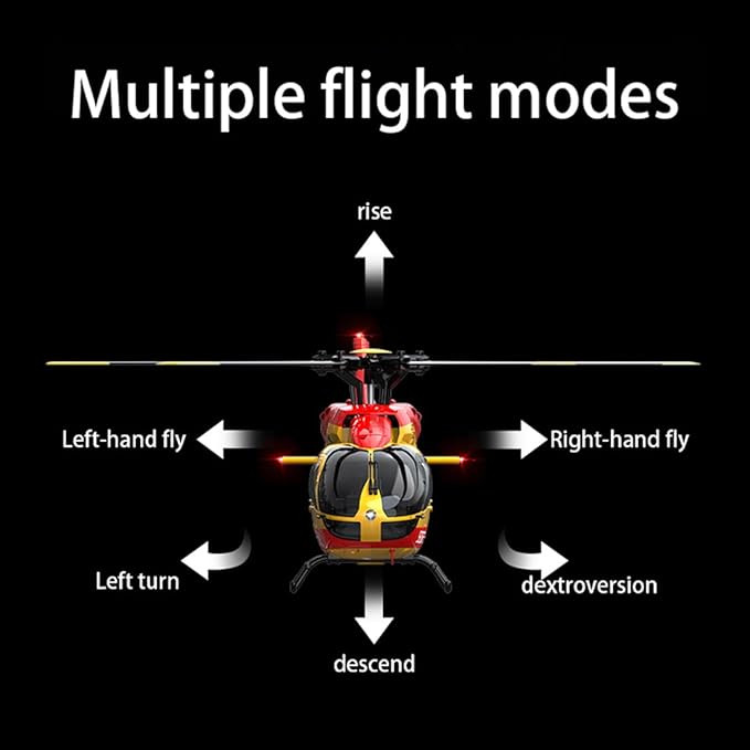 C190 Remote Control Helicopter for Adults 1:30 Scale H145 RC Helicopter 2.4G 6CH Single Propeller Aileron Free Optical Flow Positioning Six-axis Gyroscope Stabilization (Red Yellow(1 Battery))