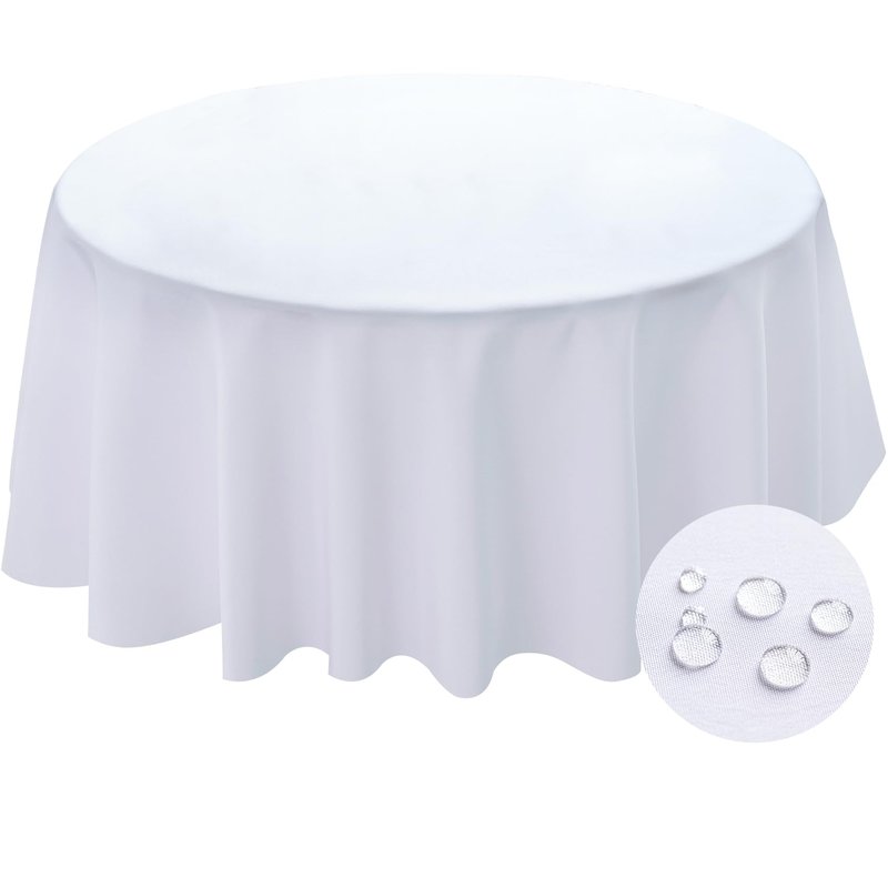 BYDOLL Table Cloth Round 48 Inch Tablecloth Fits Max38 Inch Diameter Top,White Washable Outdoor Winkle and Stain Resistant Spillproof Polyester Tablecloths for Round Tables Party Cover