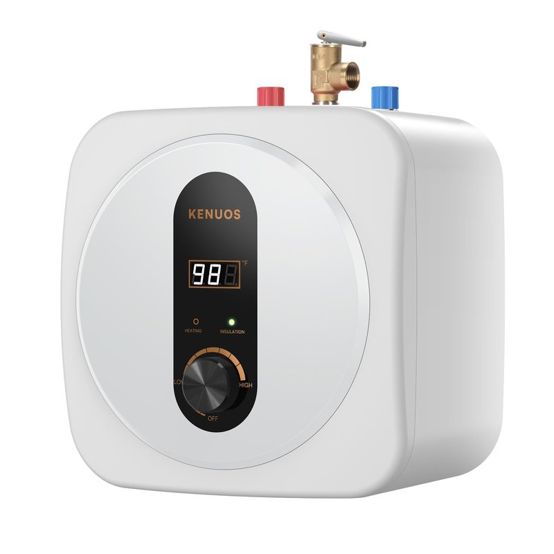 KENUOS Under Sink Instant Hot Water Heater,2.5 Gallon Mini Tank Water Heaters with LED Display,1500W 120V Small Water Heater 1/2" NPT for RV,Kitchen,Compact Design with T&P Valve,3-Way Fitting Valve