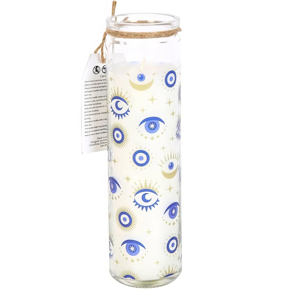 Something Different All Seeing Eye White Sage Tube Candle with Blue & Gold Glass Design-21 x 6 cm (1 Pc), Wax, Multicolor, 21cm x 6cm x 6cm