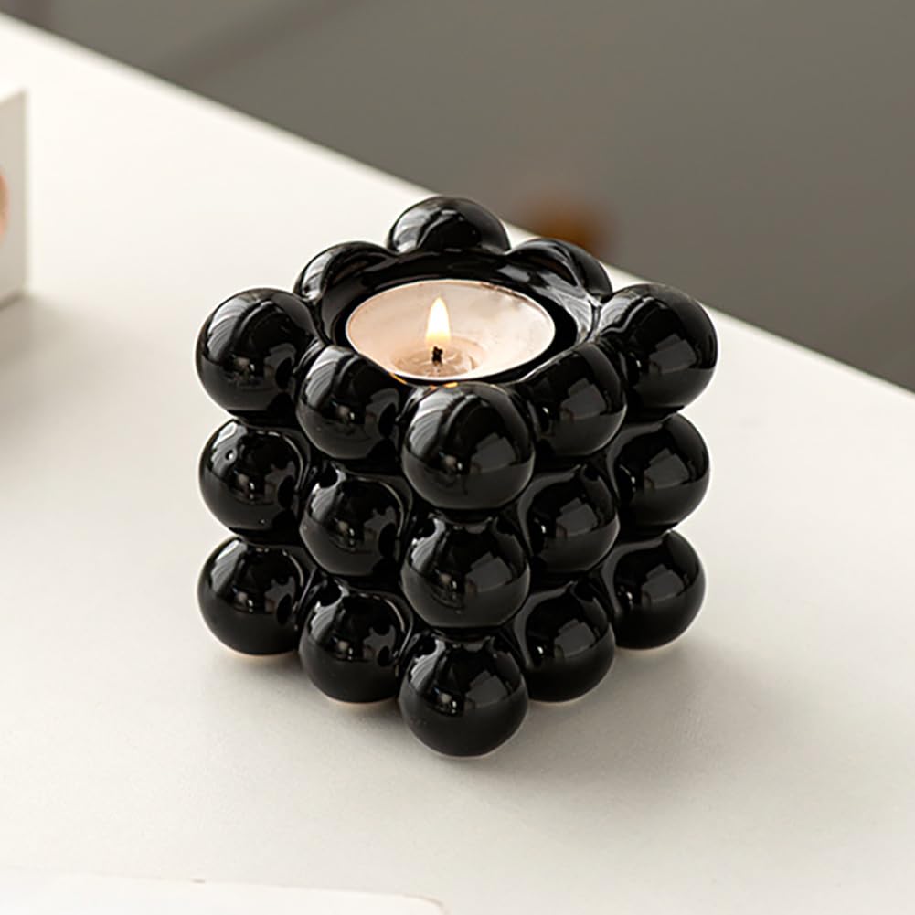 Ceramic Cube Golden Candle Holder Handheld Candlestick Holders Decorative Candle Stand Middle East Arabian Festival Candlestick Dining Table Party Home Decoration Ornament (Black)