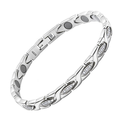 38 Elegant Titanium Magnetic Bracelet for Women Germanium and Magnetic Functions with Free Link Removal Tool Christmas gift (Silver With Zircon)