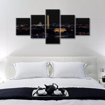 TUMOVO Black and White Cityscape Downtown Washington DC Poster Wall Art for Living Room 5 Piece Home Decor Artwork Wall Decor Living Room Framed Ready to Hang (50" Wx24 H)