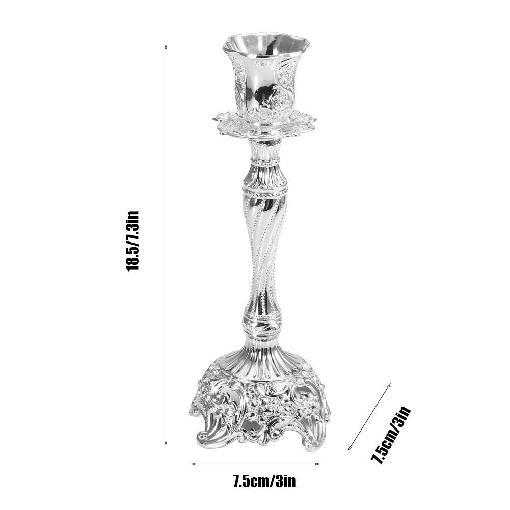 Generic Silver Metal Candlestick Holder Vintage European Style Candle Holder Set for Weddings Holidays Romantic Dinners Alloy 2 Pieces 7.3in