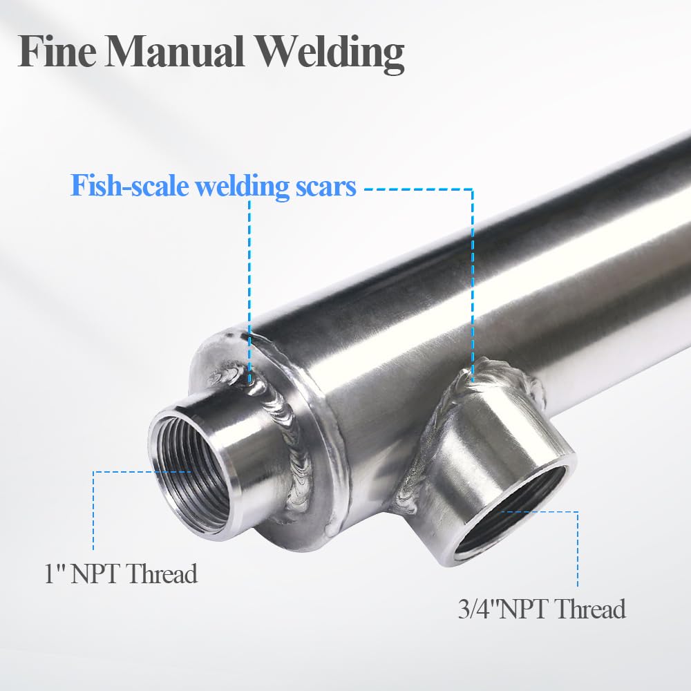 AB 33'' Side Arm Heat Exchanger Single Wall Fin Heat Exchanger Fin-Enhanced Stainless Steel 304 1"FNPT Water Heater and 3/4" FNPT Cold Water 18,500 Btu/hr