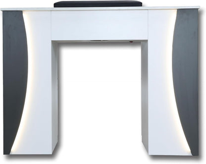 Venus Manicure Table Fan and Chair Set – Modern LED Nail Station Desk with Technician & Customer Chair, Ergonomic Design, Black & White Finish (Espresso, Capuchino)