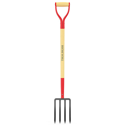 HIGHLIGHT Garden Fork, 4-Tine Spading Fork, Compost Fork, Steel Digging Fork, 45Inch, Steel D-Grip, Wooden Handle