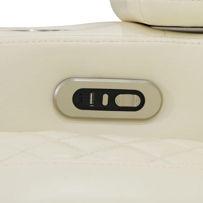 UOCFYK Electric Power Recliner Loveseat Set Living Room Furniture, Comfy Home Theater Breathing Leather Seating with USB 2.0 Charging Ports, LED Light Strips, Mid Console and Cupholders (White-2)