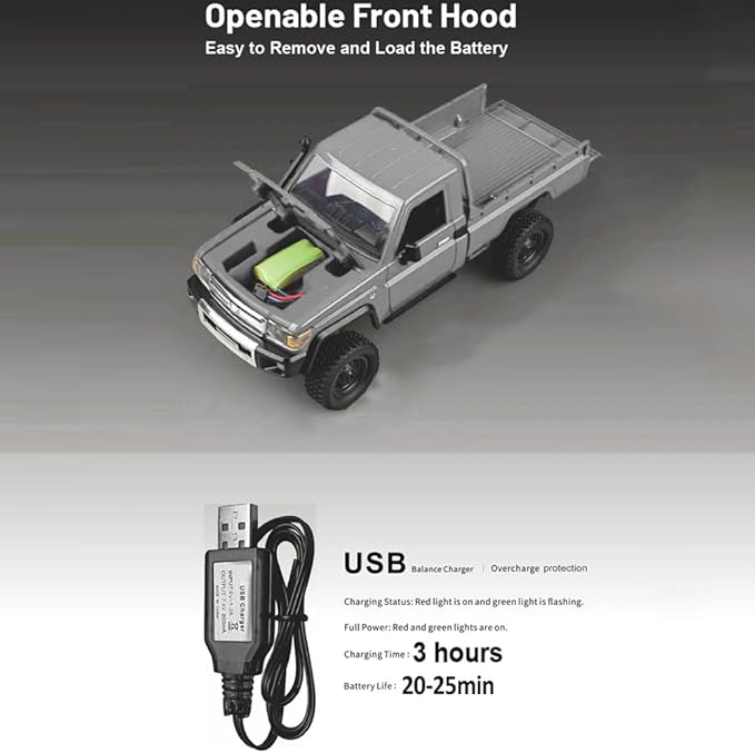 RC Truck 1/12 RC Rock Crawler MN-82 Pro 4x4 Off Road RC Pickup Truck 2.4GHz Full Proportional All Terrain Remote Control Car RTR with LED Lights and 2 Batteries for Adults