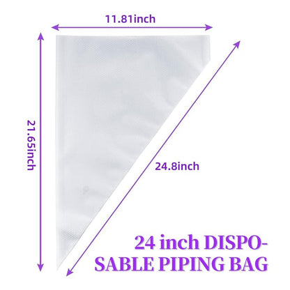 24 Inch Disposable Large Piping Bags,100 PACK Extra Large Thick Pastry Bags with 6 Bag Ties, Thickened Icing Bags,Cake Decorating Bags,Frosting Bags for Cake Decorating Cream Frosting