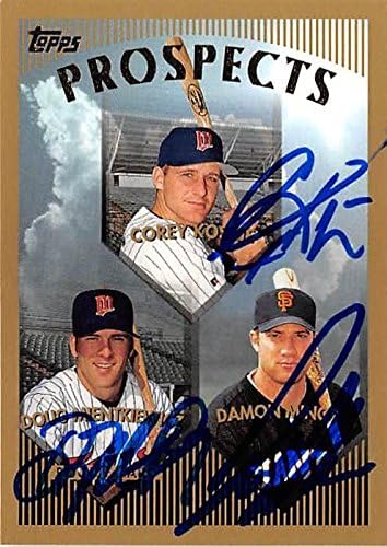 Autograph Warehouse 248259 Corey Koskie Doug Mientkiewicz Damon Minor Autographed Baseball Card - Twins SF Giants FT 1999 Topps - No. 435