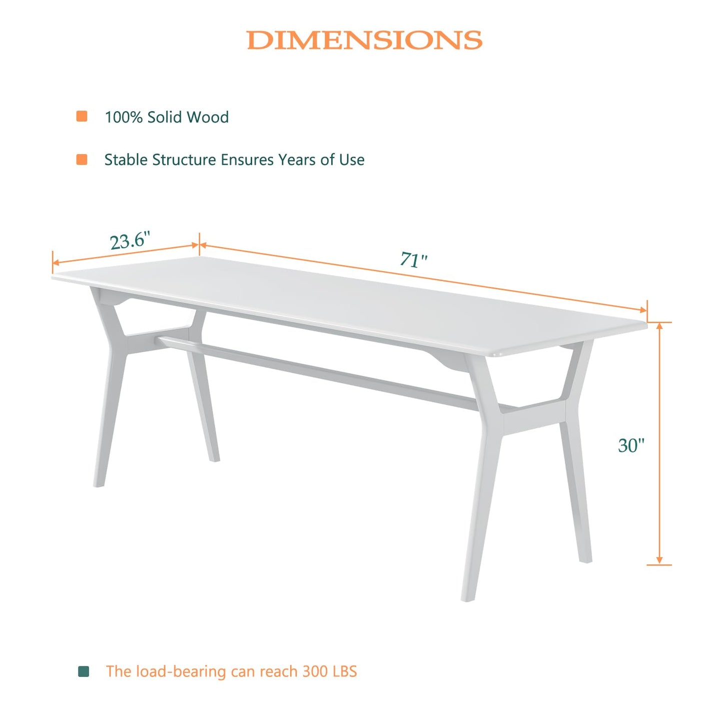 OSCHF Solid Wood Study Desk - 71" Double Long Computer Table for Home Office, 2-Person PC Workstation, White