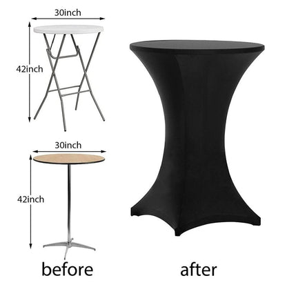 Tina's 4 Pack 30x42 Inch Highboy Spandex Cocktail Table Covers, Black, Fitted Stretch Cocktail Table Tablecloth for Round Tables
