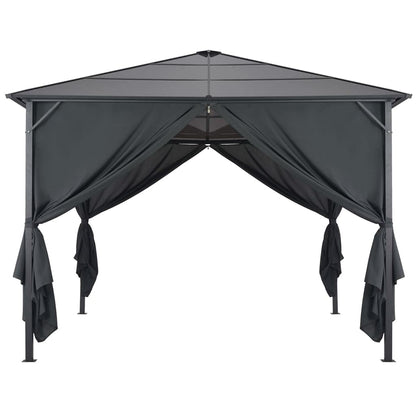 Outdoor Gazebo 9.8x9.8 Ft Aluminum Hardtop Pavilion with Retractable Curtains, Black Frame Sunshade Shelter for Garden Patio Backyard Deck Events
