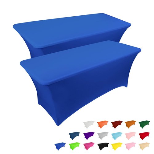 IVAPUPU 2 Pack 8FT Table Cloth for Rectangular Fitted Events Stretch Royal Blue Table Covers Washable Cover Spandex Tablecloth Protector for Party, Wedding, Cocktail, Banquet, Festival