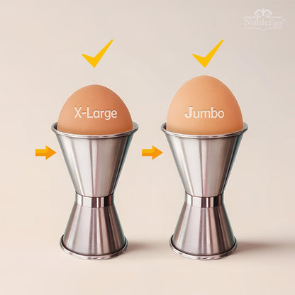 NobleEgg Egg Cups for Soft Boiled Eggs, All Sizes, Topper, Spoons, 18/8 Stainless Steel, Set for 2