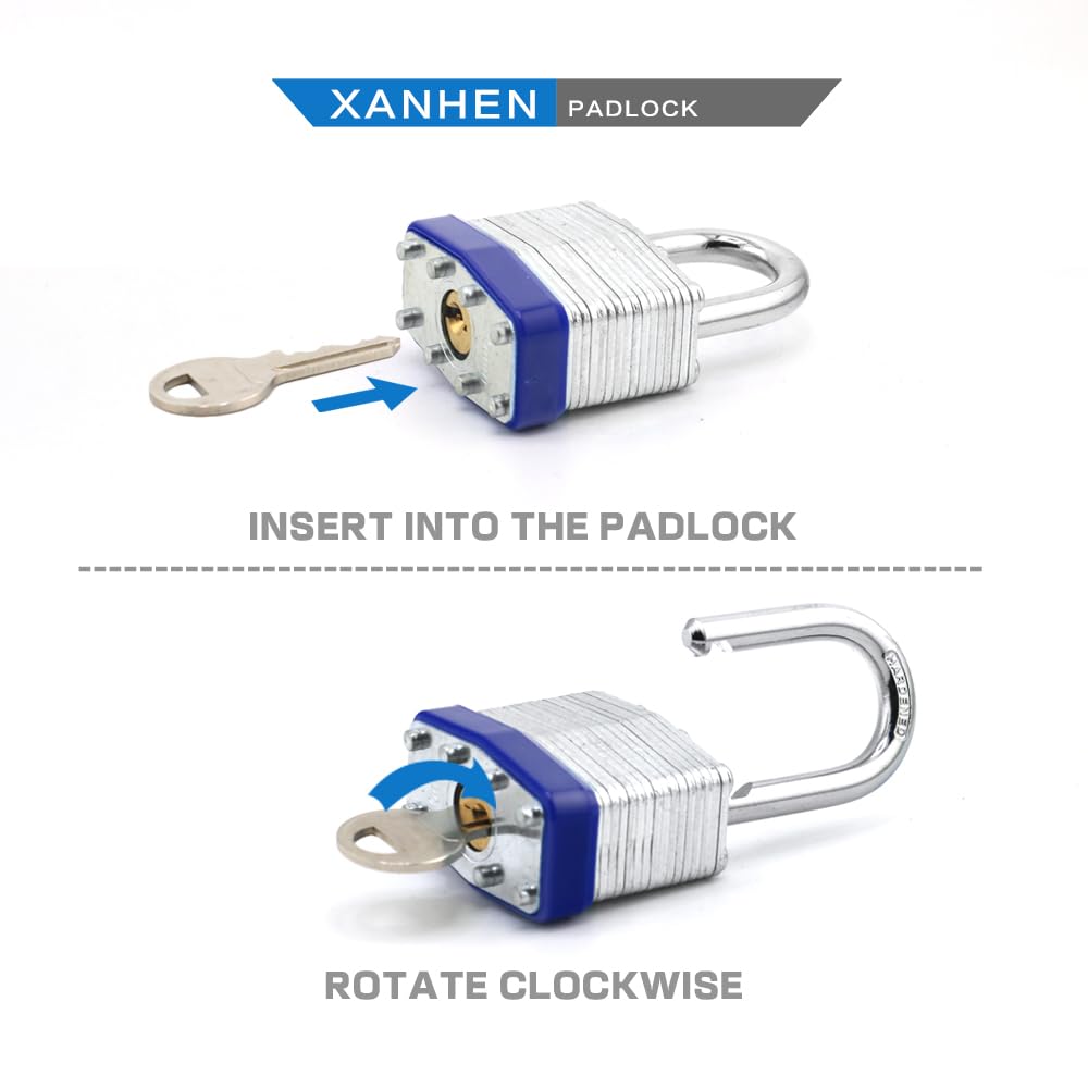 XanHen Keyed Alike Laminated Steel Padlocks, Standard Shackle, for Hasp, Shed, Fence, Storage Locker, School, Gym (100 Pack)