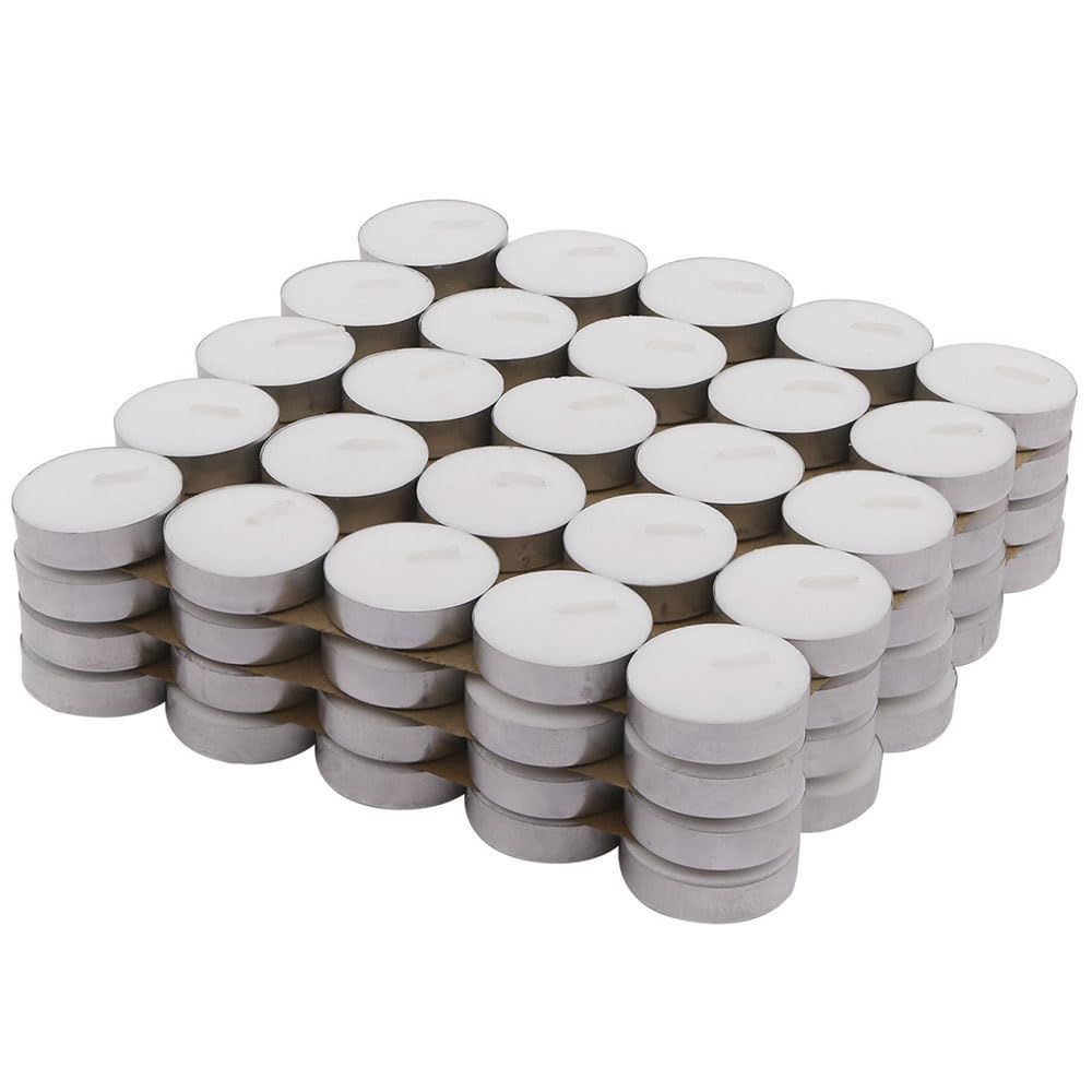 Unscented 75 Tealight Candles Smokeless White Votive Candles Long Burning Wax Candle in Metal Cups with 4 Hours Burn Time (75, White)