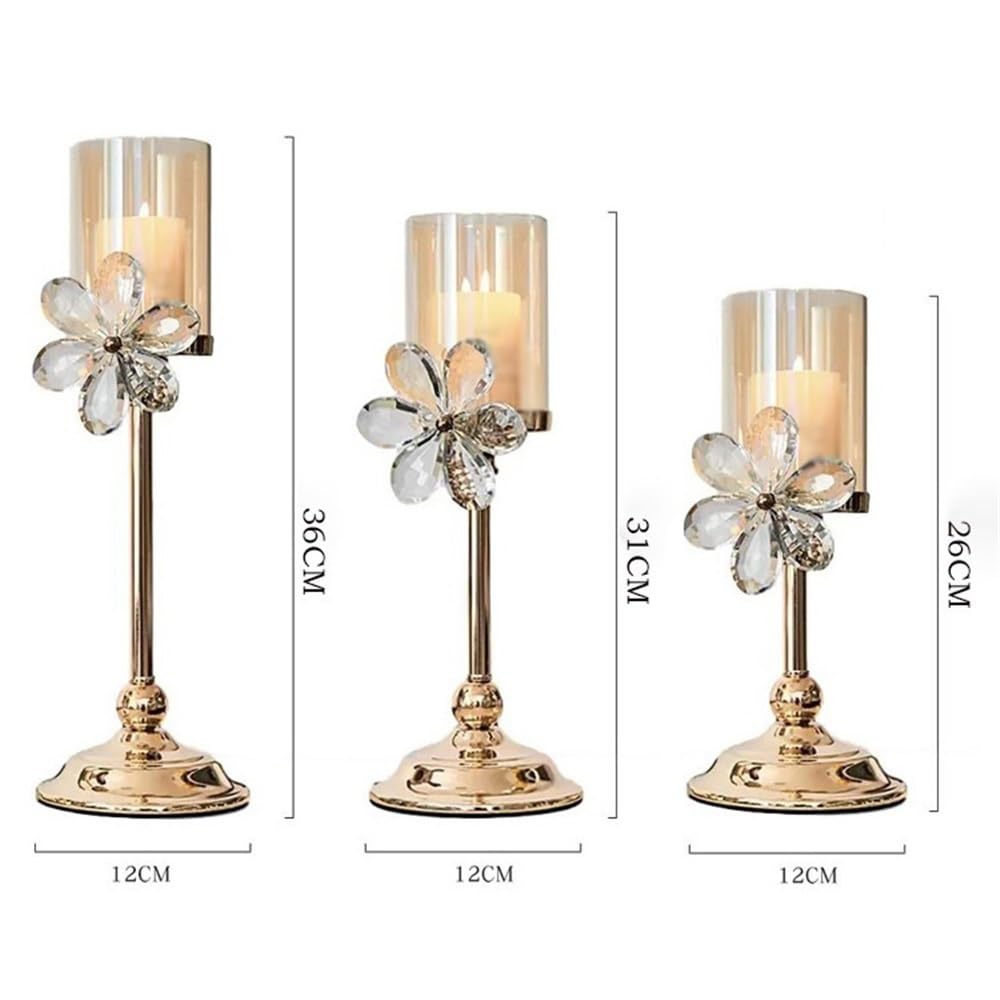 Candlestick Holders Light Luxury Crystal Petal Glass Candlestick Retro Table Decoration Ornaments Candle Holder Candle Holders(Amber,Small)