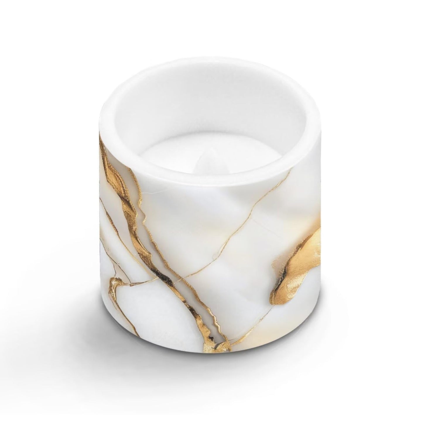 NETILGEN 3 inch Decorative LED Candles Flameless Candles with Remote Control Timer Set of 4 Battery Operated Candles for Home Party Decor White Golden Marble Print