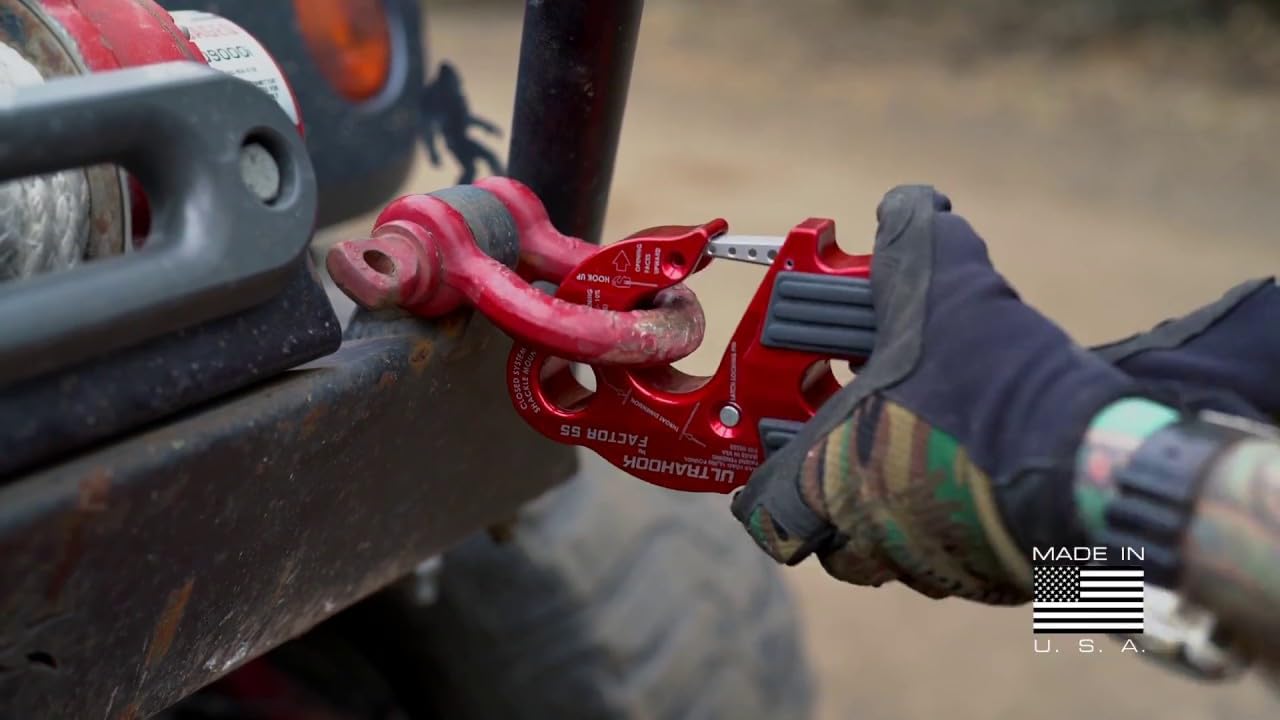 Factor 55 00250-01 Ultrahook Winch Hook Closed System Shackle Max Load 16,000 lbs ULT Strength Shackle Pin Mount 48,000 lbs Offroad 4x4 Adventure – Red.