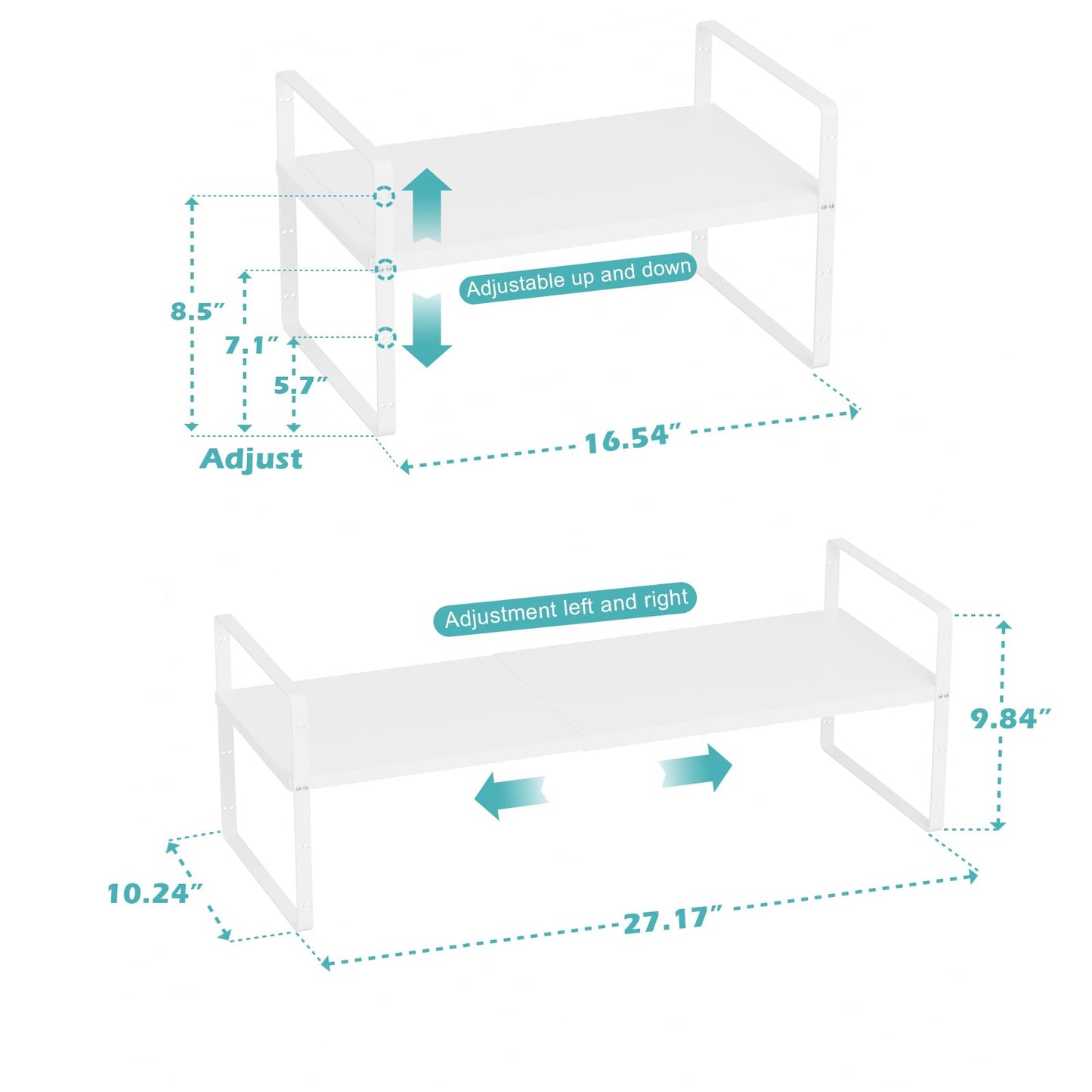WEJIPP Cabinet Organizer Shelf,Expandable Cabinet Space Rack,Stackable Shelves Adjustable Storage Shelf,Riser for Kitchen Pantry Office,10.24" D,White