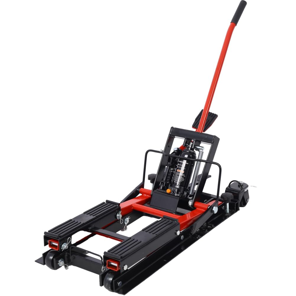 Hydraulic Motorcycle Lift Jack, 1500 LBS Capacity Scissor Lift Jack, Portable Motorcycle Lift Table with 4 Wheels, Hydraulic Foot-Operated H-oist Stand for Motorcycle UTV Black+Red One Size