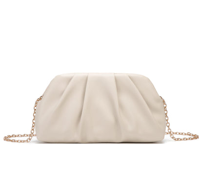 Dreubea Women's Fashion Cloud Shape Evening Bag Charming Fold Leather Clutch Handbag with Chain Apricot
