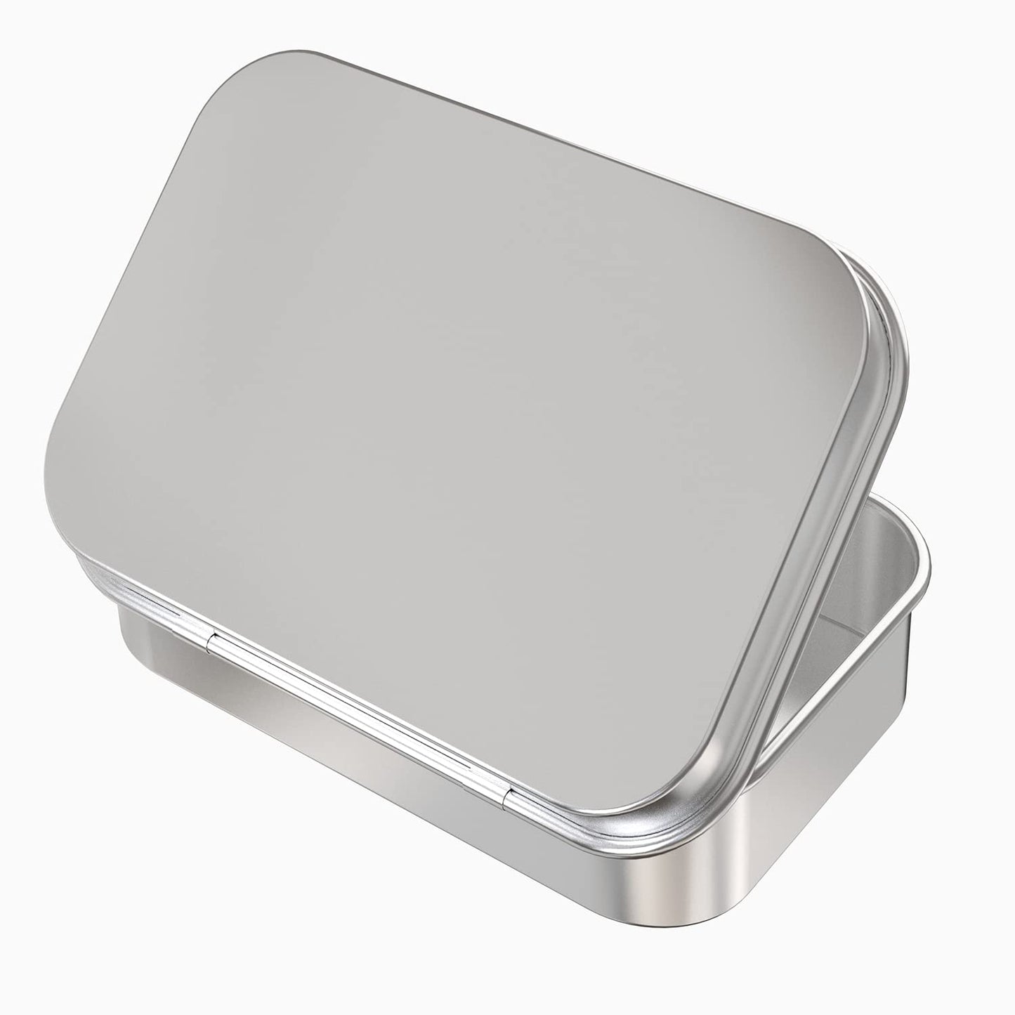 2 Pcs Metal Hinged Tin Box Container Mini Portable Small Storage Container Kit with Lid for Home Storage 3.7x2.3x0.8 inch, Silver