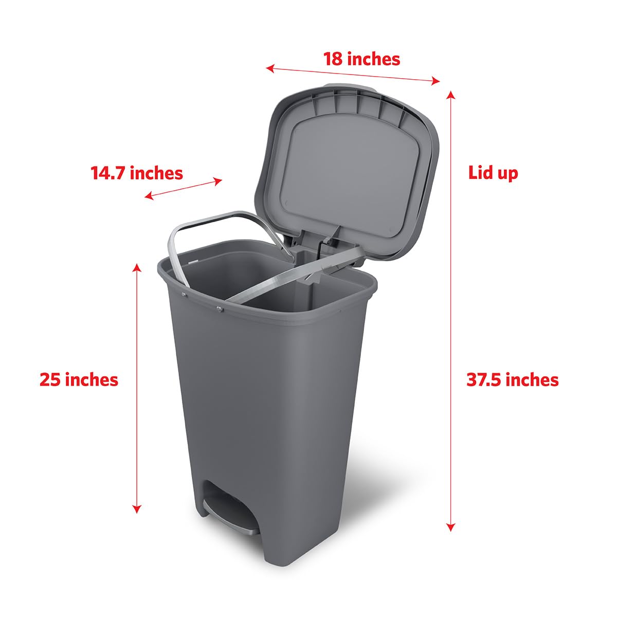Glad Premium 20 Gallon Trash Can - Plastic Kitchen Waste Bin with Odor Protection of Lid, Stainless Steel Step On Foot Pedal and Garbage Bag Rings, Black