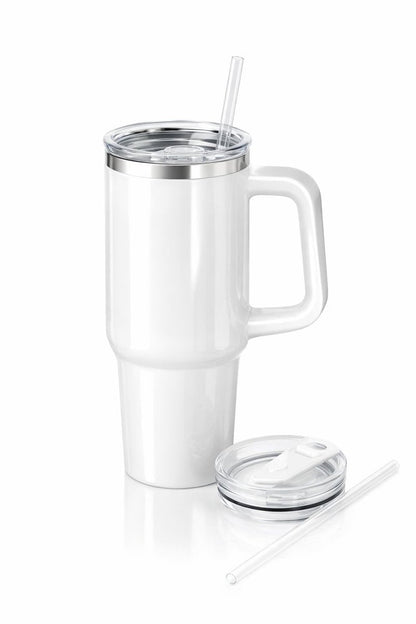 40 oz Stainless Steel Insulated Tumbler With Handle and Straw, Leakproof Lid, Double wall Vacuum Travel Mug, Keeps Drinks Hot and Cold 24h, Large Reusable Water Bottle, Car Cup Holder Friendly.