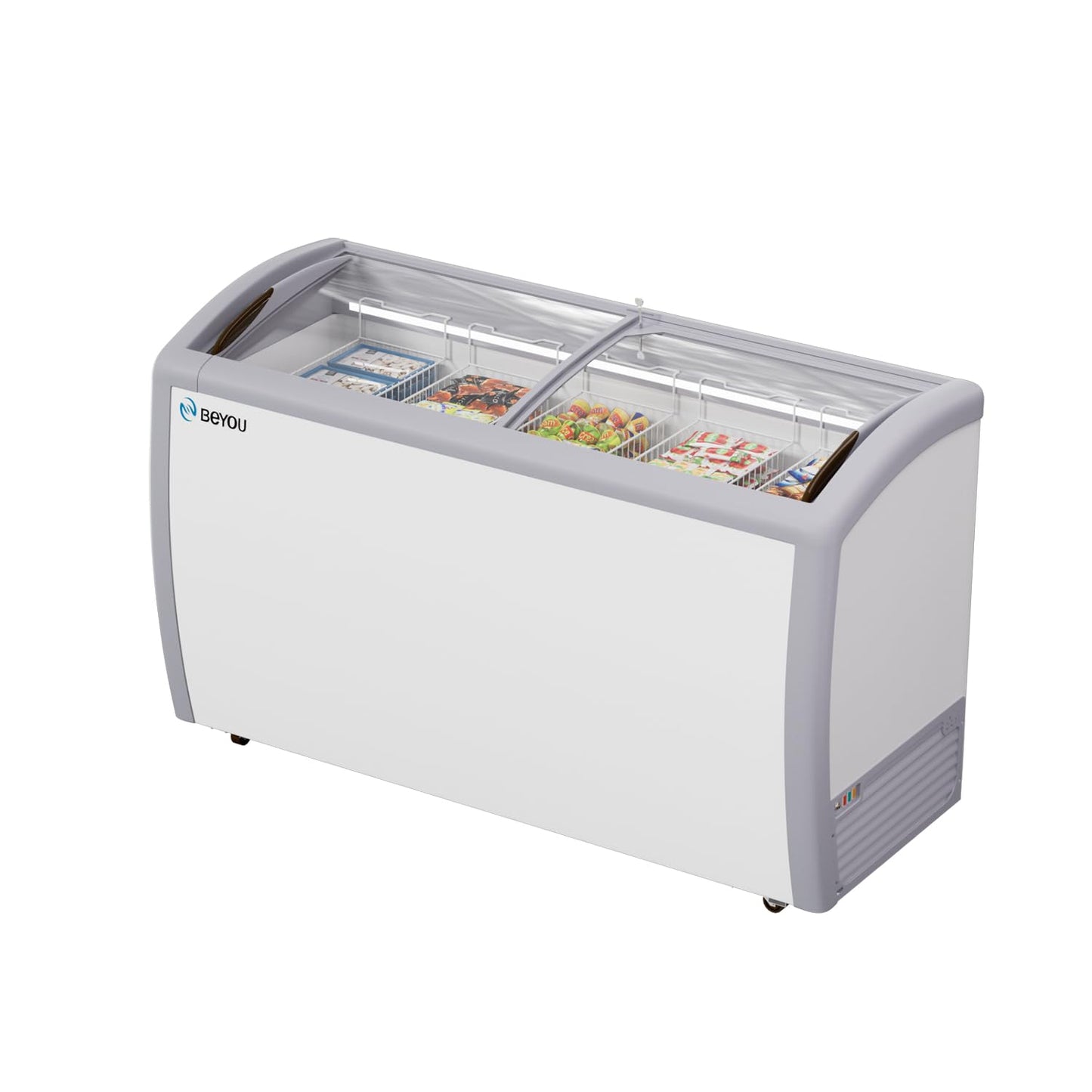 BEYOU Commercial Ice Cream Freezers with Display Glass Top，16.3 Cu.ft Chest Freezer with Wire Basket, White