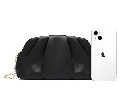 Dreubea Women's Fashion Cloud Shape Evening Bag Charming Fold Leather Clutch Handbag with Chain Apricot