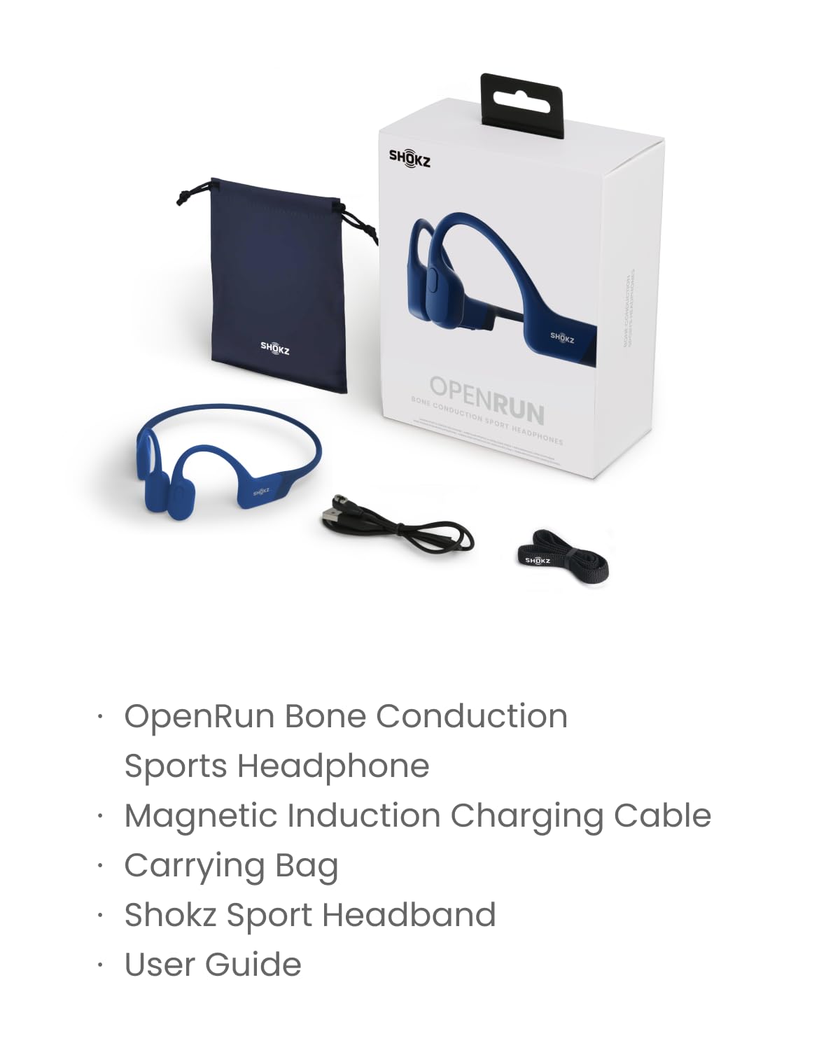 SHOKZ OpenRun, Bone Conduction Headphones,Open-Ear Bluetooth Wireless Sport Headphones for Running & Workout,Sweat Resistant, Long 8H Playtime,Mic,Hair Band-Standard-Blue