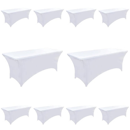 ZarzaaSik 10-Pack 8ft White Spandex Table Covers for Rectangle Folding Tables - Washable Elastic Tablecloth - Ultimate Fitted Table Protector for Parties, Trade Shows, Banquet, and Wedding