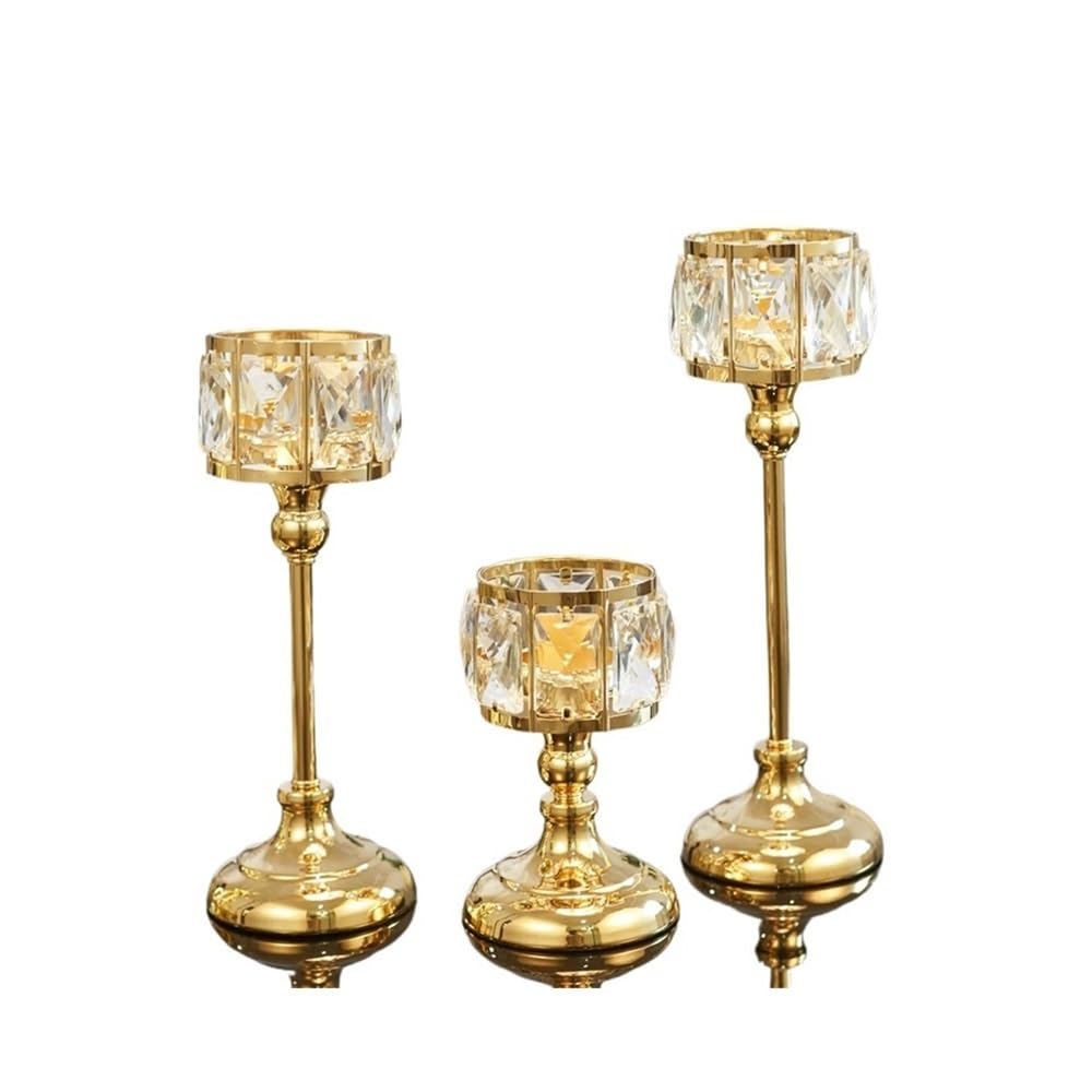 cfycfy987 Candelabra 3 Pcs Simple Iron Glass Candlestick Modern Table Decoration Ornaments Candle Holder Gift Candle Sticks Holder(Gold)